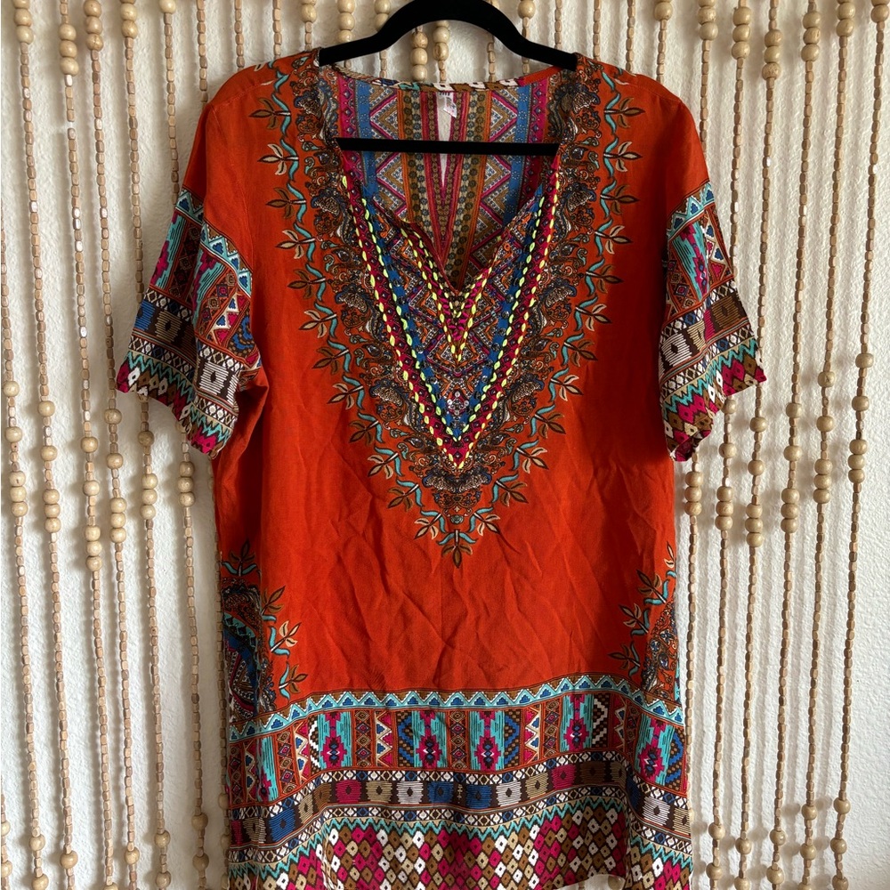 Vintage Orange Embroidered Boho Tunic